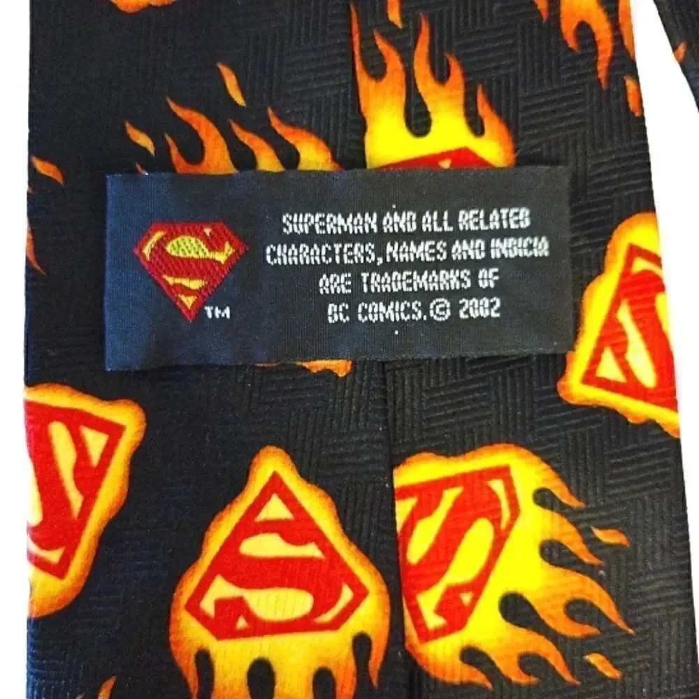 2 VTG DC Comics Superman Logos Black‎ Blue Satin Neck Ties Bundle